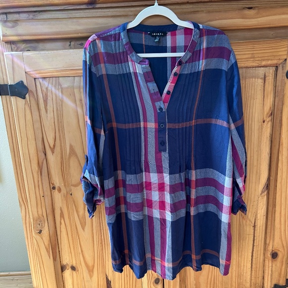 Tribal Tops - Tribal Tunic Top Plaid Long Sleeve Women's Size Large‎